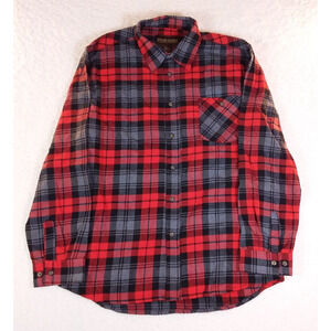 Outdoor Casuals Flannel Shirt Button Up Long Sleeve Red Gray Black Plaid XL Soft